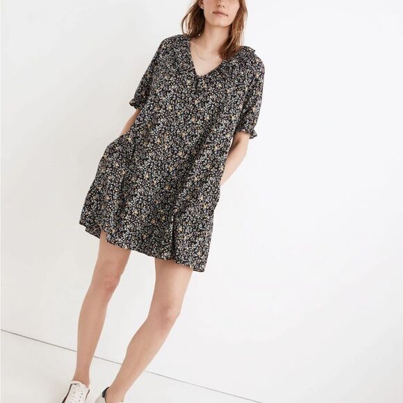 Madewell Ruffle Button-Front Trapeze Dress in Folkmagic Floral - Picture 1 of 9